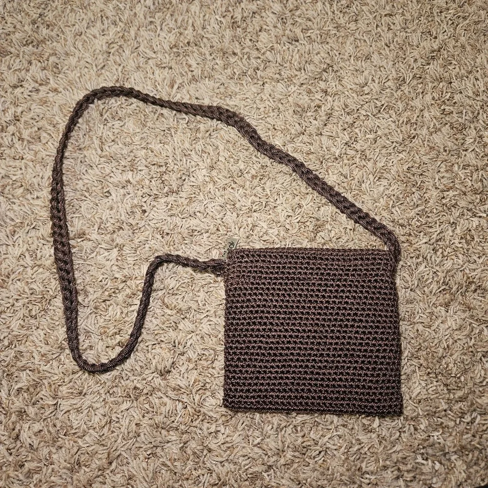 The Sak Brown Crochet Knit Flap Crossbody Bag Purse Small Boho Classic